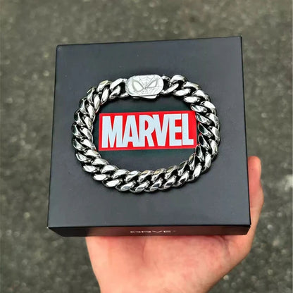 Marvel Titanium Steel Cuban Link Bracelet for Men, Superhero Logo Engraved Chain Wristband, Fashion Streetwear Jewelry, Marvel Fans Gift with Gift Box