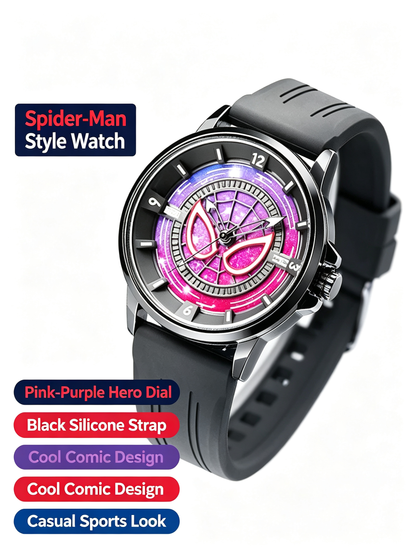 Marvel Spider-Man Quartz Wrist Watch for Men Teens, 2 Colors Silicone Strap Analog Watch, Cool Spider Web Dial Superhero Watch, Gift for Marvel Fans