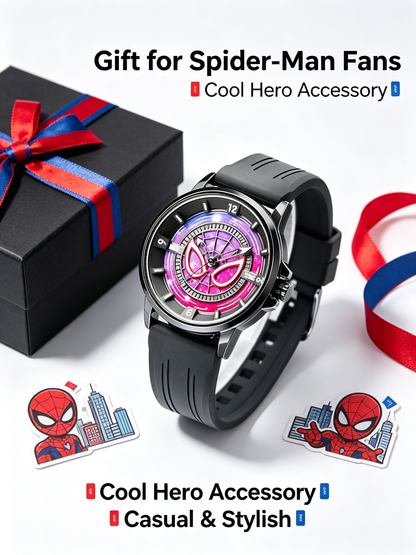 Marvel Spider-Man Quartz Wrist Watch for Men Teens, 2 Colors Silicone Strap Analog Watch, Cool Spider Web Dial Superhero Watch, Gift for Marvel Fans