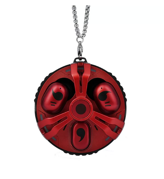 Naruto Anime 3 Earbuds TWS True Wireless Bluetooth Earphones, Unique Round Pendant Charging Case with Necklace Chain, Cool Naruto Collectible Headphones, Gift for Naruto Fans
