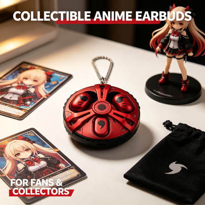 Naruto Anime 3 Earbuds TWS True Wireless Bluetooth Earphones, Unique Round Pendant Charging Case with Necklace Chain, Cool Naruto Collectible Headphones, Gift for Naruto Fans