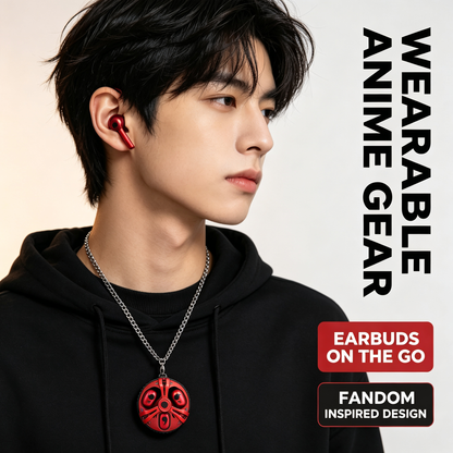 Naruto Anime 3 Earbuds TWS True Wireless Bluetooth Earphones, Unique Round Pendant Charging Case with Necklace Chain, Cool Naruto Collectible Headphones, Gift for Naruto Fans