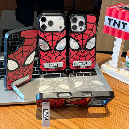 Marvel Spider-Man Phone Case, Red Spider Web Mask Pattern Protective Cover with Kickstand, Shockproof Spider Man Case, Gift for Marvel Superhero Fans