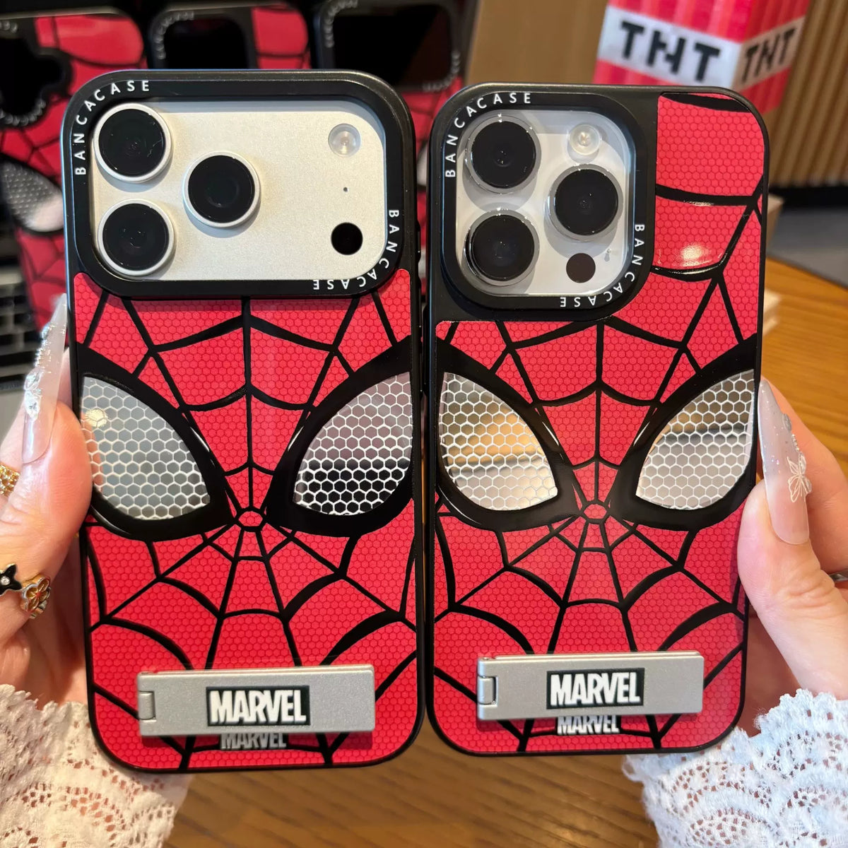 Marvel Spider-Man Phone Case, Red Spider Web Mask Pattern Protective Cover with Kickstand, Shockproof Spider Man Case, Gift for Marvel Superhero Fans