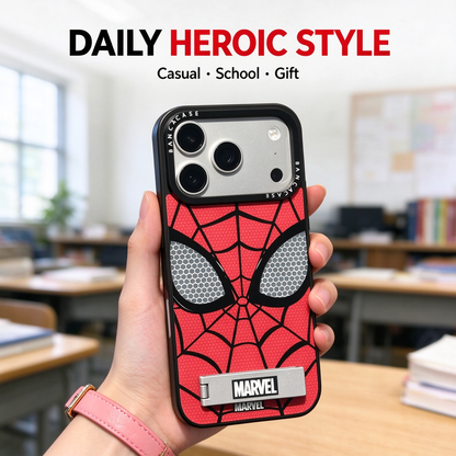 Marvel Spider-Man Phone Case, Red Spider Web Mask Pattern Protective Cover with Kickstand, Shockproof Spider Man Case, Gift for Marvel Superhero Fans