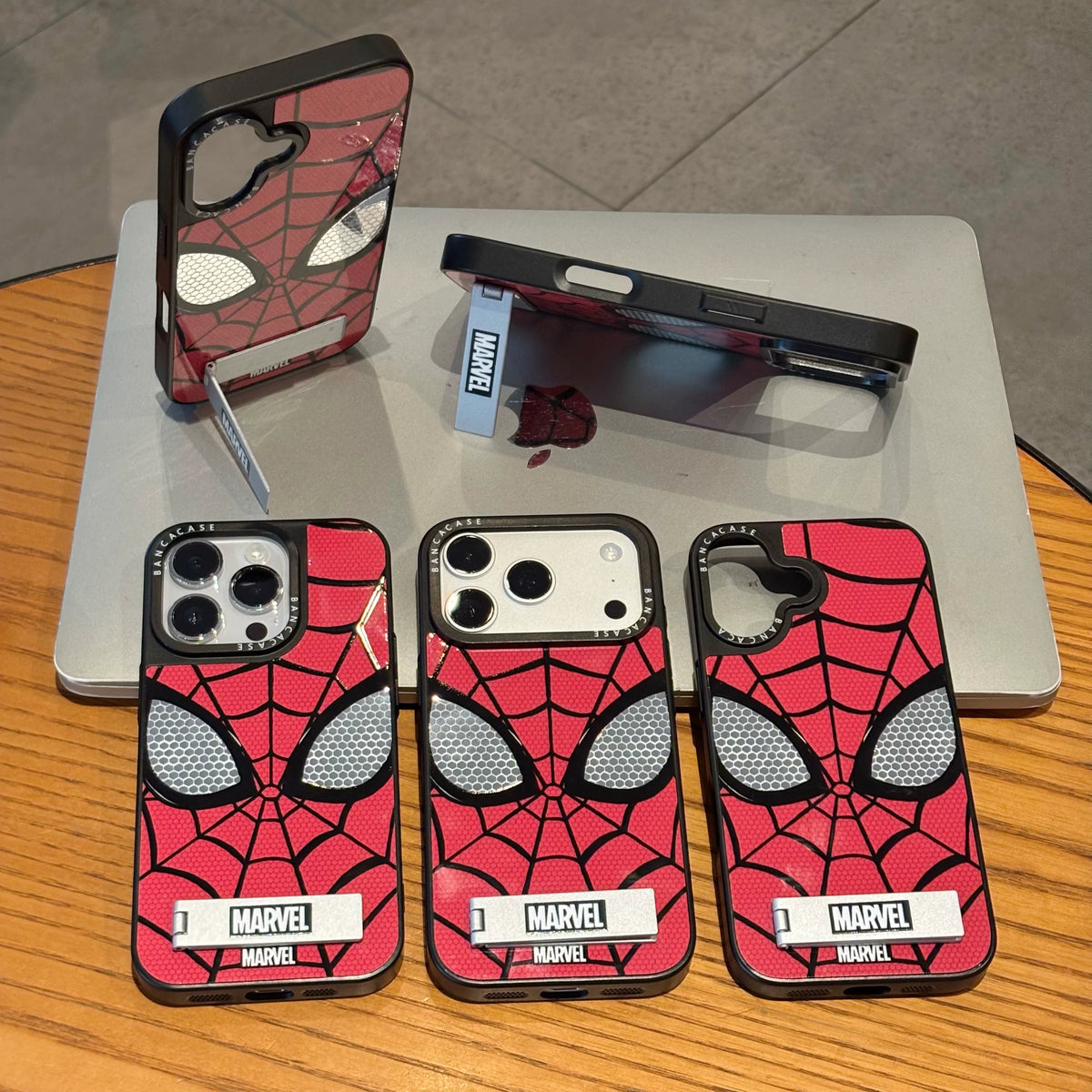 Marvel Spider-Man Phone Case, Red Spider Web Mask Pattern Protective Cover with Kickstand, Shockproof Spider Man Case, Gift for Marvel Superhero Fans
