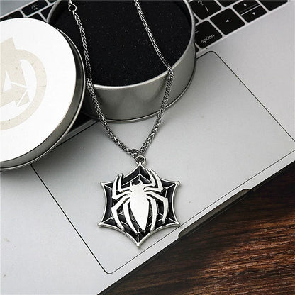 Marvel Spider-Man Pendant Necklace for Men, Vintage Alloy Spider Web Charm Chain, Superhero Spider Symbol Jewelry Gift for Marvel Fans