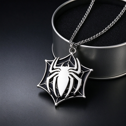 Marvel Spider-Man Pendant Necklace for Men, Vintage Alloy Spider Web Charm Chain, Superhero Spider Symbol Jewelry Gift for Marvel Fans