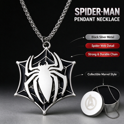 Marvel Spider-Man Pendant Necklace for Men, Vintage Alloy Spider Web Charm Chain, Superhero Spider Symbol Jewelry Gift for Marvel Fans