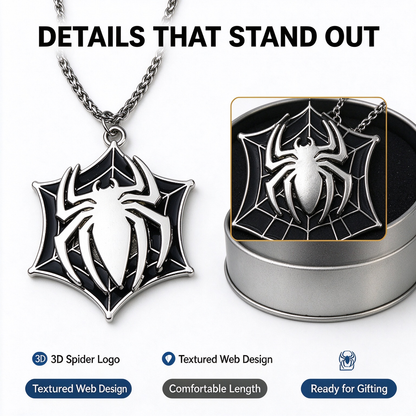 Marvel Spider-Man Pendant Necklace for Men, Vintage Alloy Spider Web Charm Chain, Superhero Spider Symbol Jewelry Gift for Marvel Fans