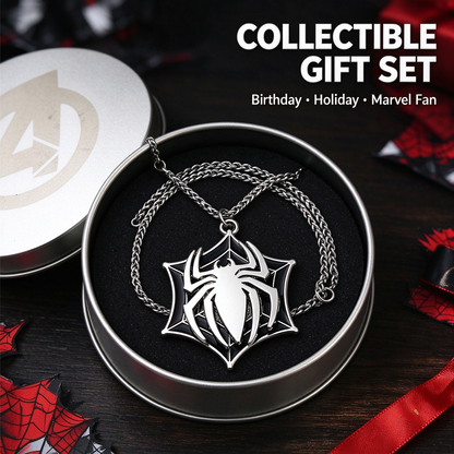 Marvel Spider-Man Pendant Necklace for Men, Vintage Alloy Spider Web Charm Chain, Superhero Spider Symbol Jewelry Gift for Marvel Fans