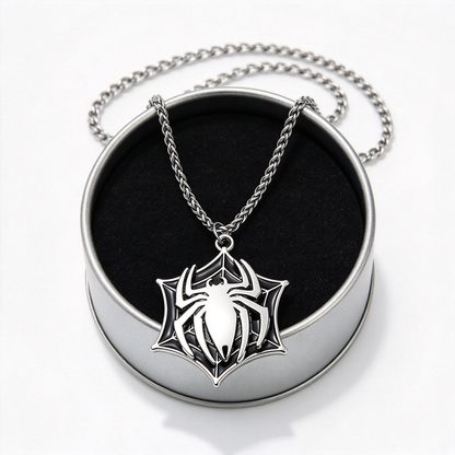 Marvel Spider-Man Pendant Necklace for Men, Vintage Alloy Spider Web Charm Chain, Superhero Spider Symbol Jewelry Gift for Marvel Fans