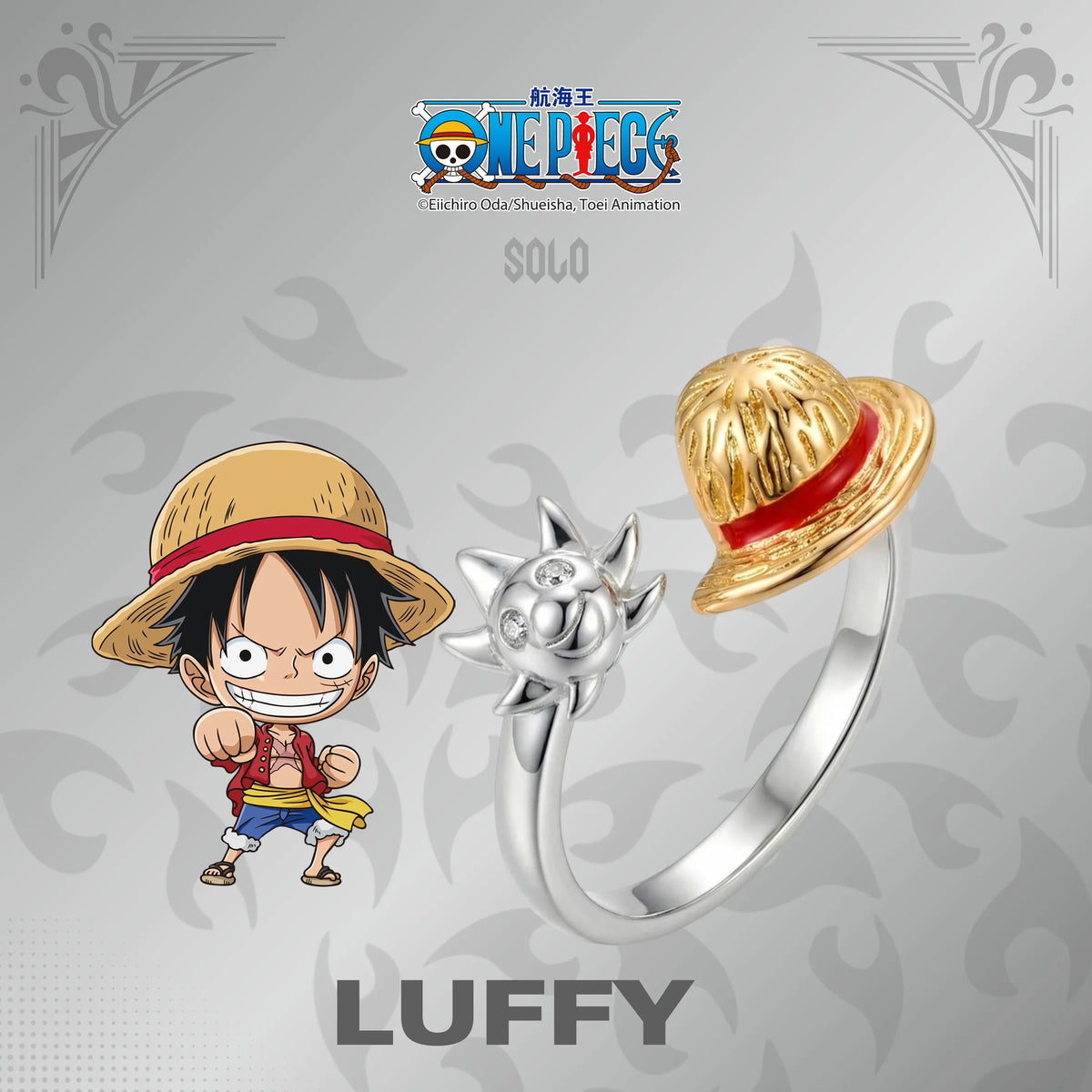 One Piece Anime Adjustable Open Rings Set, 5Pcs Luffy Ace Law Sabo Chopper Themed Ring, Cosplay Jewelry Gift for One Piece Fans