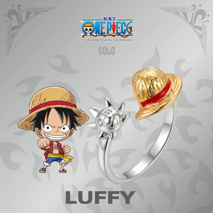 One Piece Anime Adjustable Open Rings Set, 5Pcs Luffy Ace Law Sabo Chopper Themed Ring, Cosplay Jewelry Gift for One Piece Fans