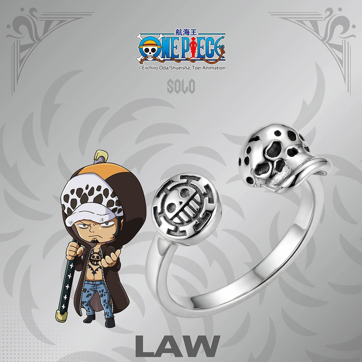 One Piece Anime Adjustable Open Rings Set, 5Pcs Luffy Ace Law Sabo Chopper Themed Ring, Cosplay Jewelry Gift for One Piece Fans