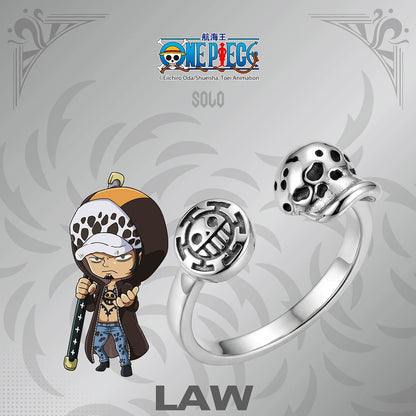 One Piece Anime Adjustable Open Rings Set, 5Pcs Luffy Ace Law Sabo Chopper Themed Ring, Cosplay Jewelry Gift for One Piece Fans