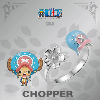 One Piece Anime Adjustable Open Rings Set, 5Pcs Luffy Ace Law Sabo Chopper Themed Ring, Cosplay Jewelry Gift for One Piece Fans