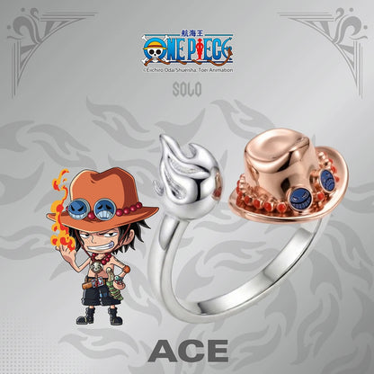 One Piece Anime Adjustable Open Rings Set, 5Pcs Luffy Ace Law Sabo Chopper Themed Ring, Cosplay Jewelry Gift for One Piece Fans