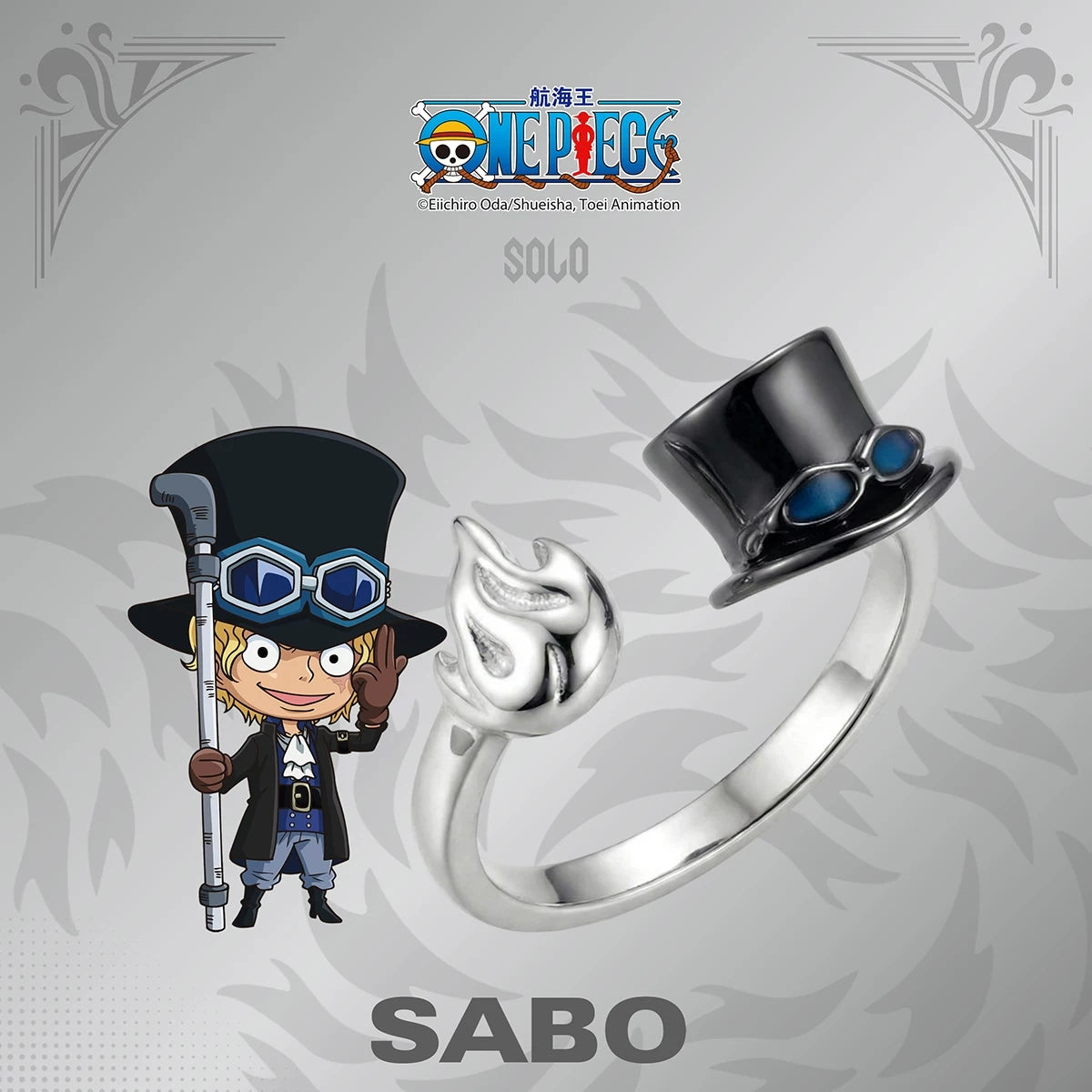 One Piece Anime Adjustable Open Rings Set, 5Pcs Luffy Ace Law Sabo Chopper Themed Ring, Cosplay Jewelry Gift for One Piece Fans