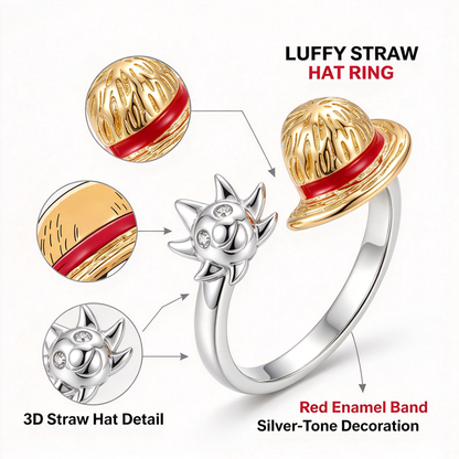 One Piece Anime Adjustable Open Rings Set, 5Pcs Luffy Ace Law Sabo Chopper Themed Ring, Cosplay Jewelry Gift for One Piece Fans