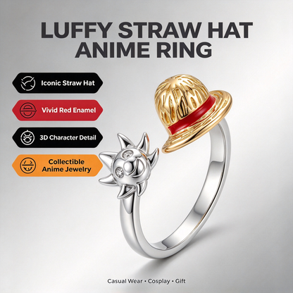 One Piece Anime Adjustable Open Rings Set, 5Pcs Luffy Ace Law Sabo Chopper Themed Ring, Cosplay Jewelry Gift for One Piece Fans