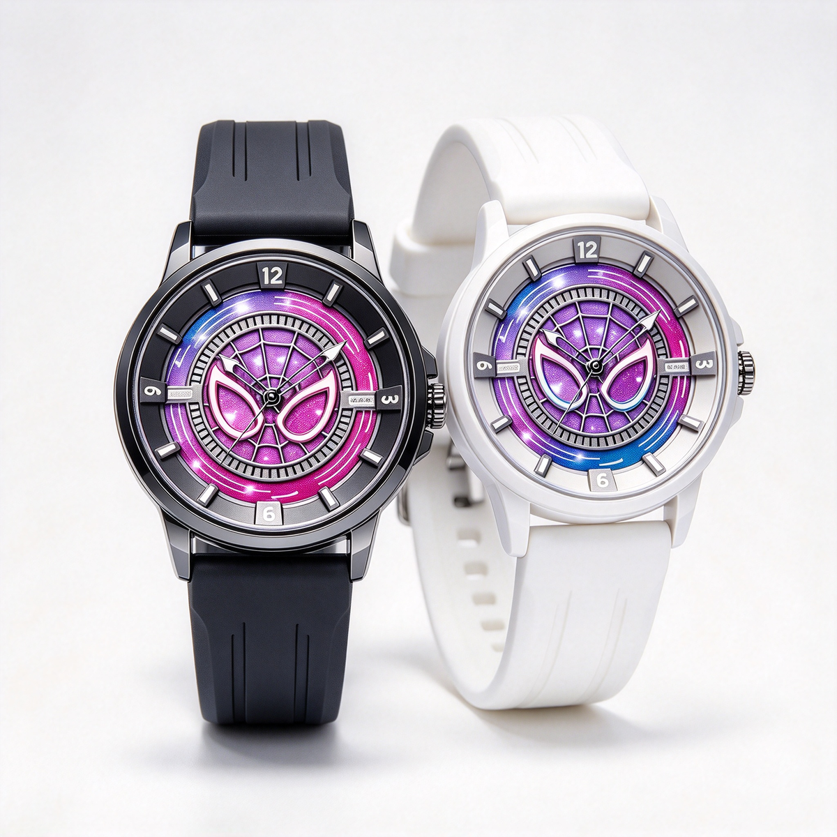 Marvel Spider-Man Quartz Wrist Watch for Men Teens, 2 Colors Silicone Strap Analog Watch, Cool Spider Web Dial Superhero Watch, Gift for Marvel Fans