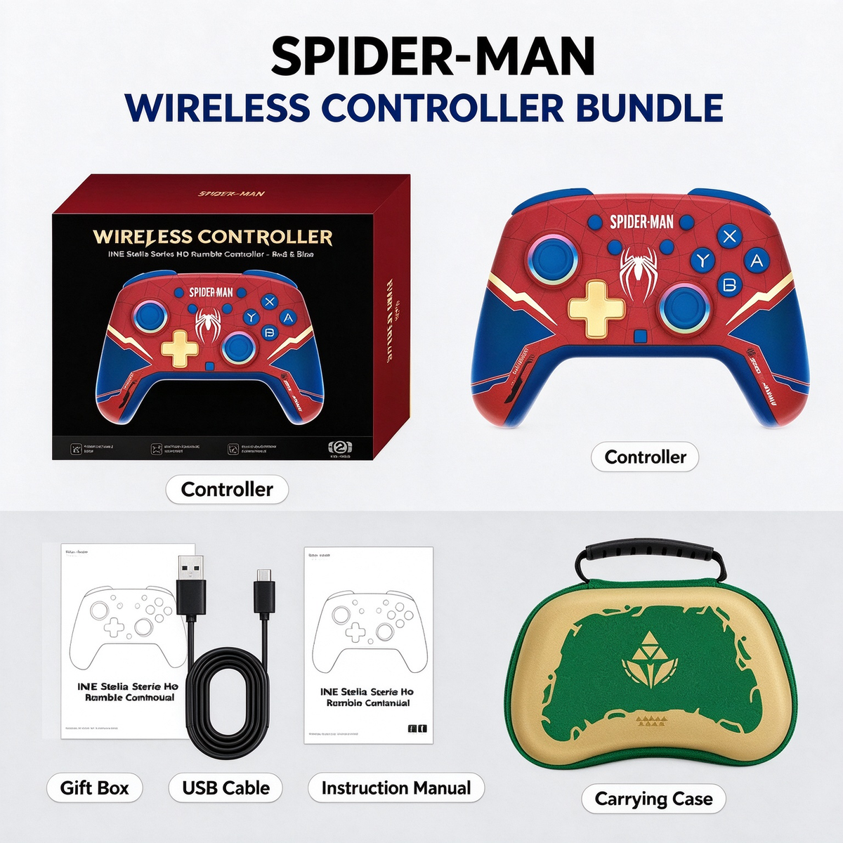 Spider-Man Wireless Controller Bundle,Superhero Gamepad Gift for Marvel Fans