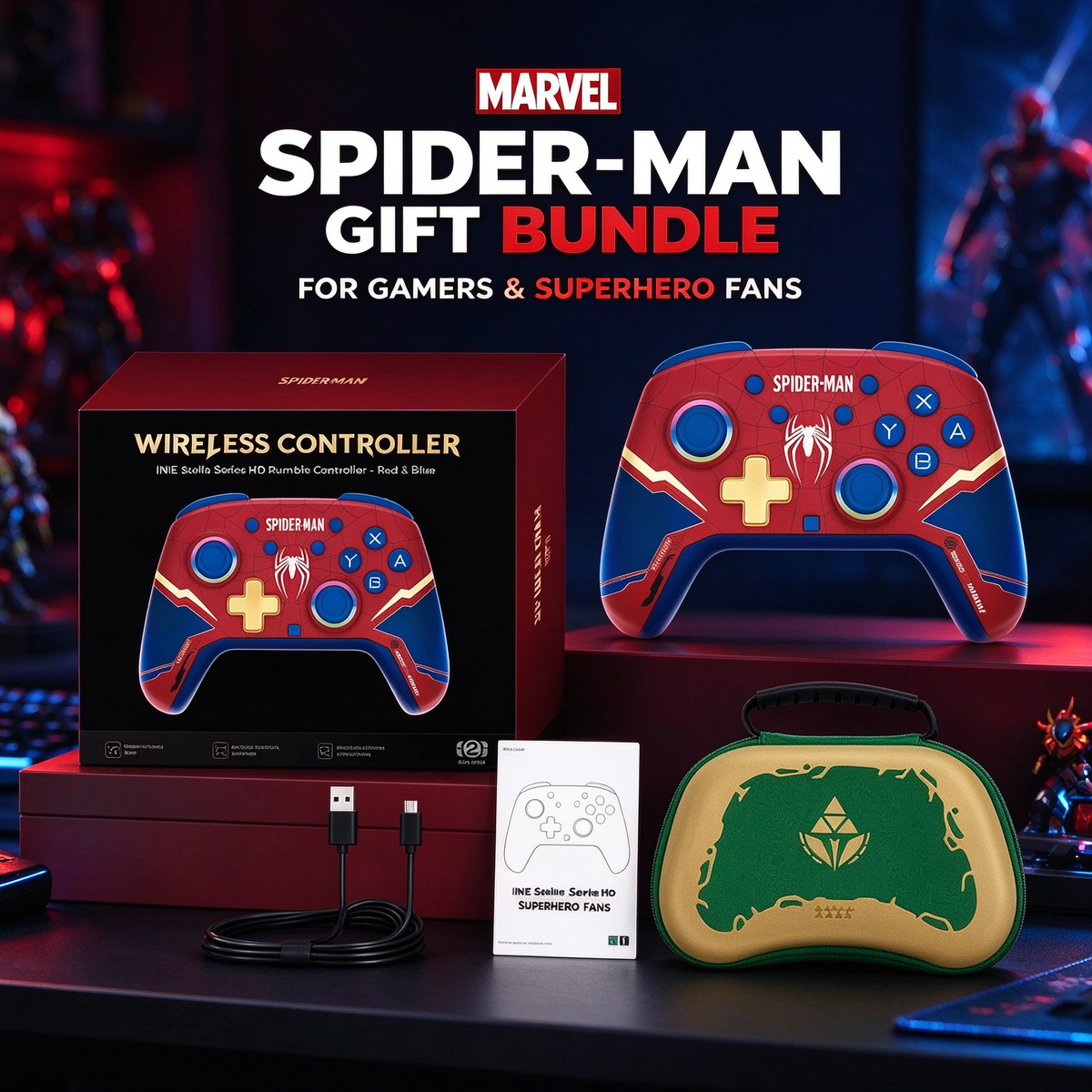 Spider-Man Wireless Controller Bundle,Superhero Gamepad Gift for Marvel Fans