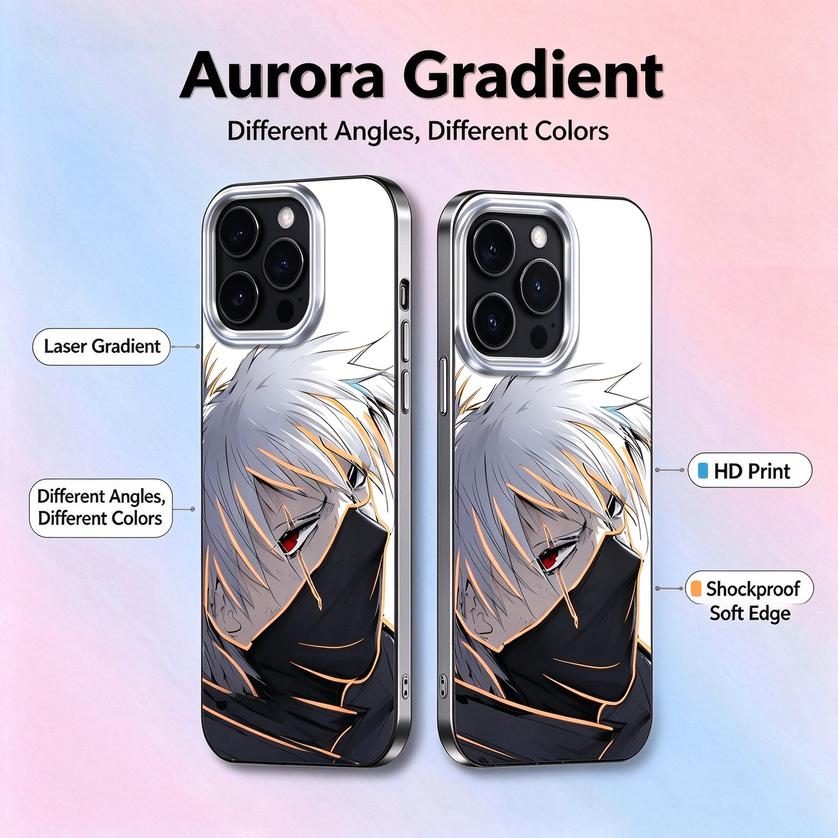 Naruto Hatake Kakashi Phone Case, Clear Anime Shockproof Protective Cover, Manga Character Printed Case for iPhone, Gift for Naruto Fans