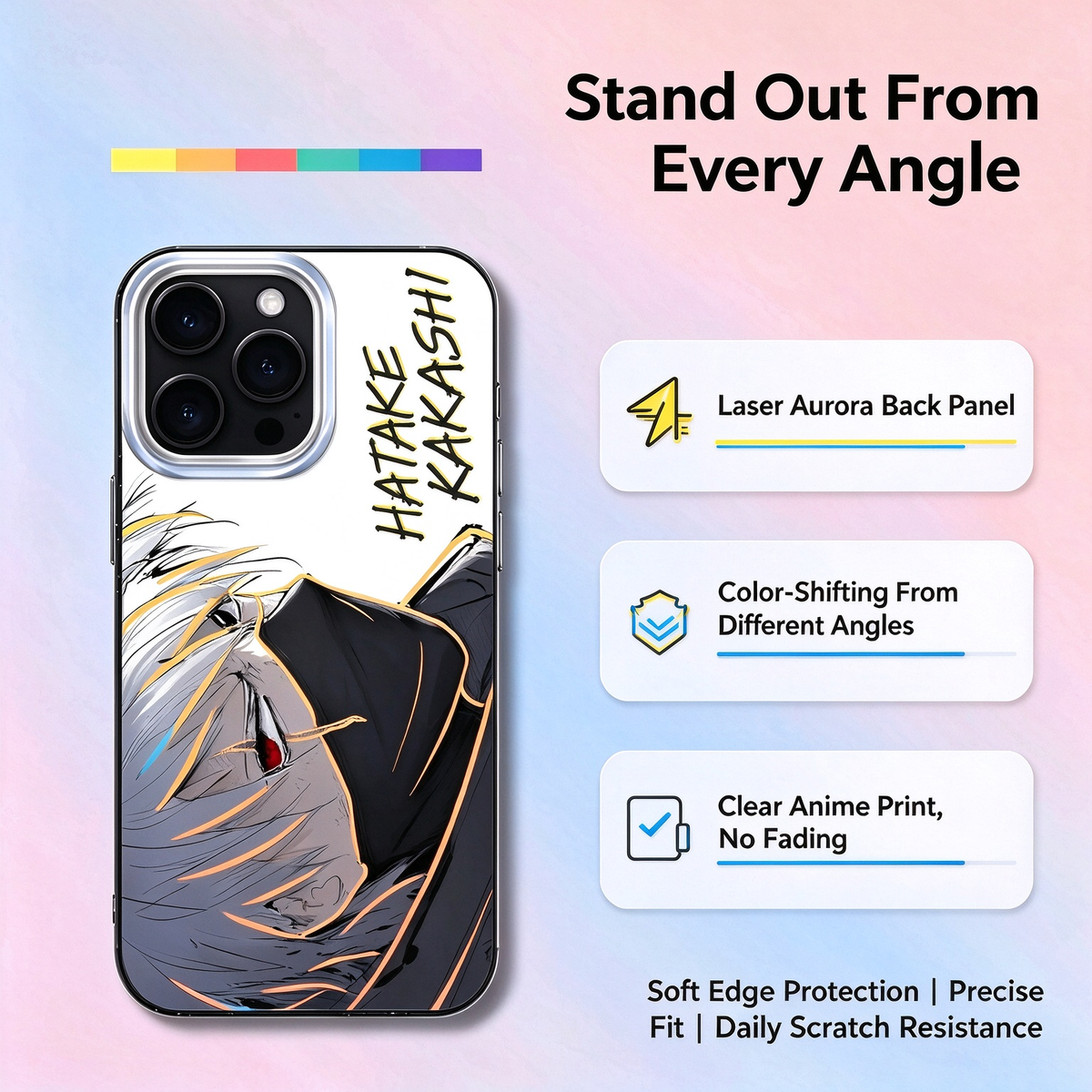 Naruto Hatake Kakashi Phone Case, Clear Anime Shockproof Protective Cover, Manga Character Printed Case for iPhone, Gift for Naruto Fans