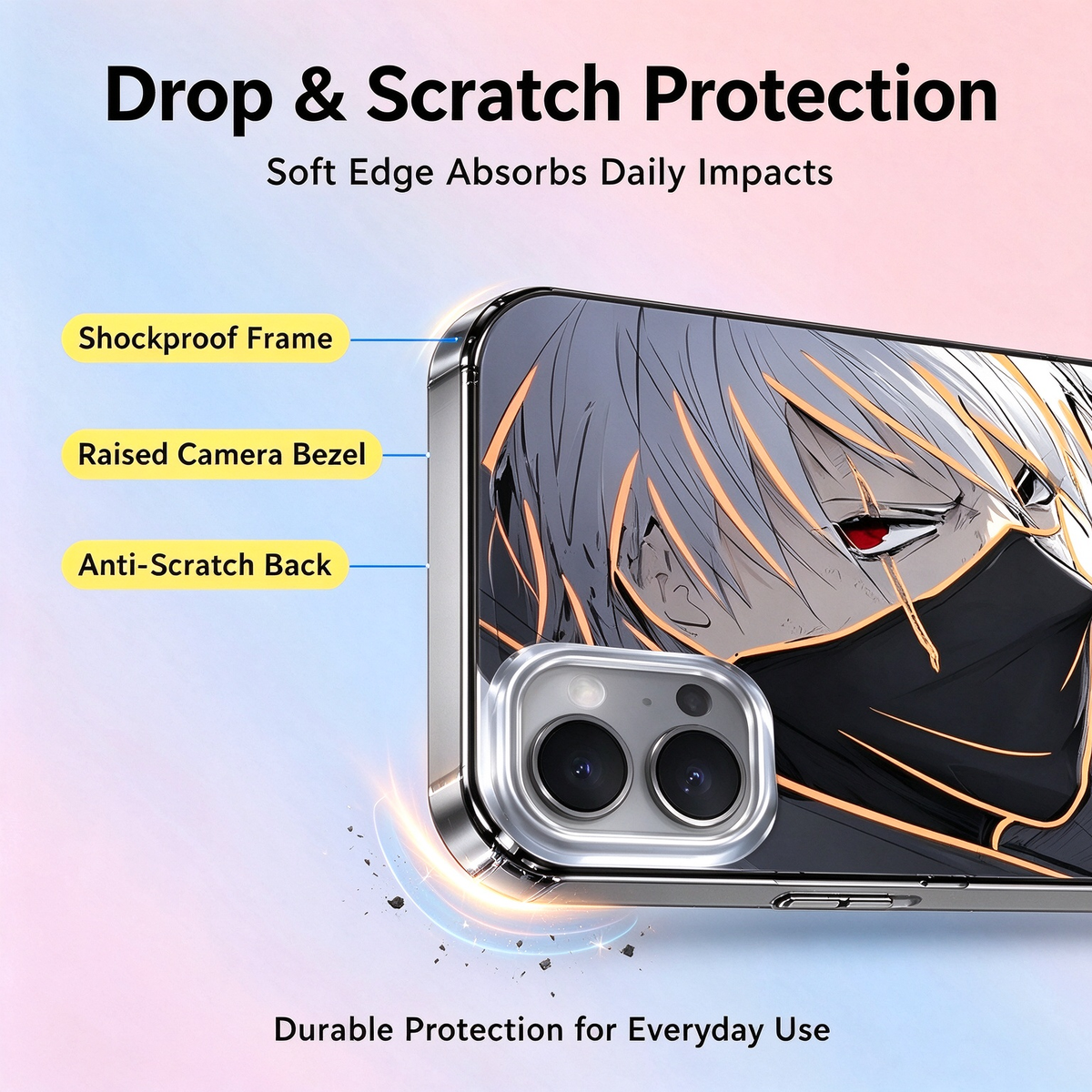 Naruto Hatake Kakashi Phone Case, Clear Anime Shockproof Protective Cover, Manga Character Printed Case for iPhone, Gift for Naruto Fans