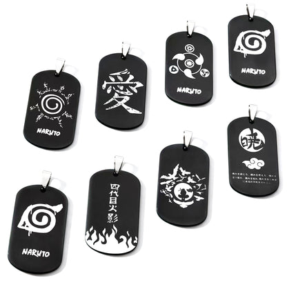Naruto Anime Characters Double Sided Engraved Dog Tag Necklace, Stainless Steel Black Pendant Chain Necklace, Classic Naruto Shippuden Symbol Jewelry Gifts For Men Teens Anime Fans Cosplay Accessories