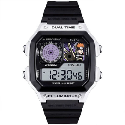 Naruto Sasuke Anime Digital Sports Watch, 30M Waterproof Dual Time EL Backlight Chronograph Wrist Watch