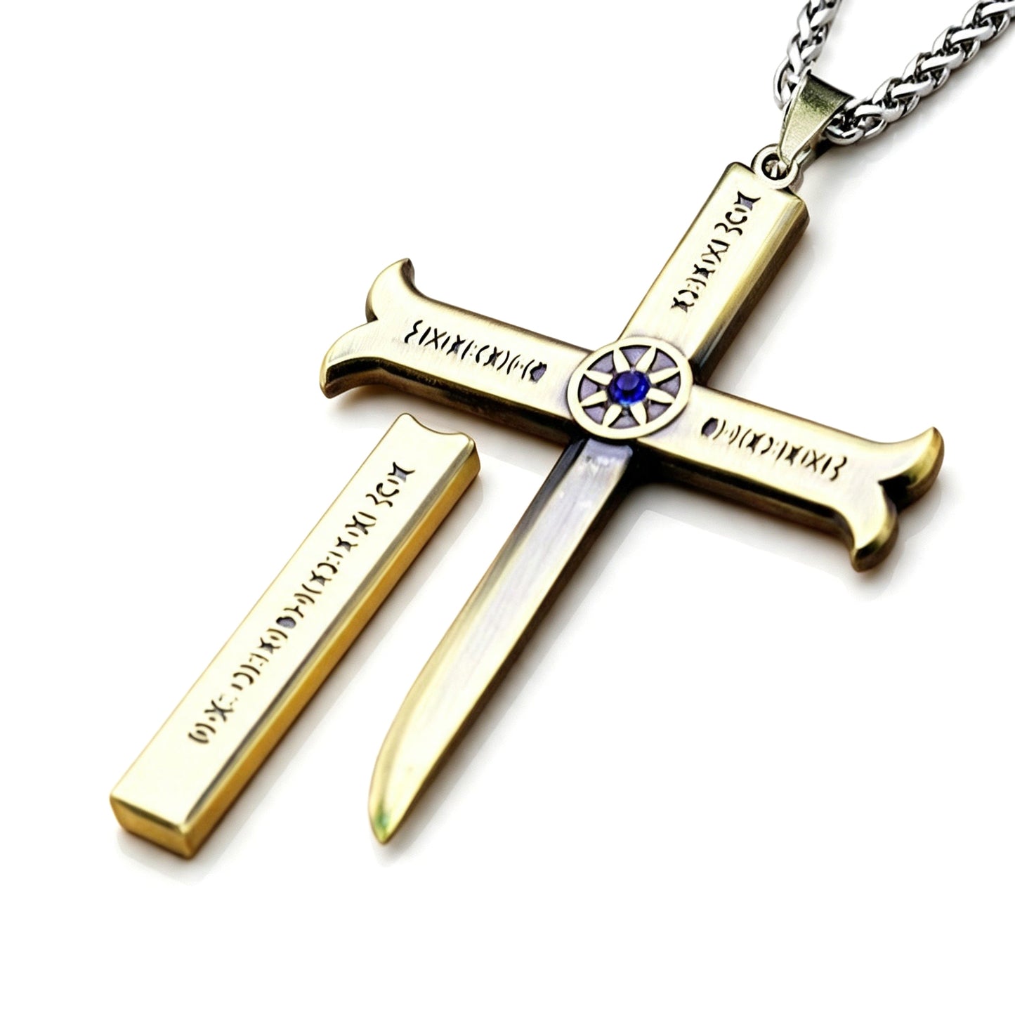 One Piece Dracule Mihawk Anime Cross Sword Pendant Necklace & Keychain, Detachable Blade Titanium Steel Jewelry 2 Colors Anime Character Collectible Accessory Set