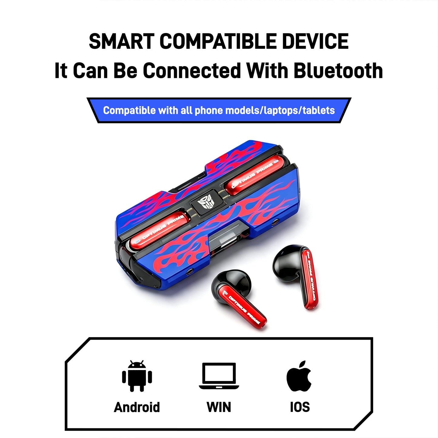 Transformers Optimus Prime Bumblebee Shockwave TWS Gaming Wireless Bluetooth 5.3 Earbuds, 45ms Ultra Low Latency Game Headphones 13mm Driver Stereo Earphones Long Battery Life Type-C Fast Charging Earbuds For Gamers Anime Fans