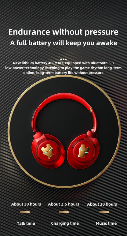 Marvel Iron Man Captain America Over Ear Bluetooth 5.3 Gaming Headphones, Low Latency Headset with Microphone Foldable Comfortable Earpads for Game Music