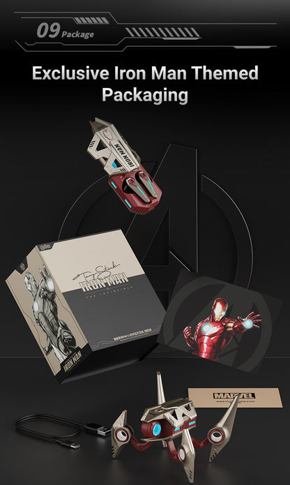 Marvel Avengers Iron Man Wireless Bluetooth 5.4 Headphones, Mecha‑Style TWS Gaming Earbuds With RGB Light, ENC Noise Cancelling, Low Latency Dual Mode Stereo Earphones For Sport Gaming Music