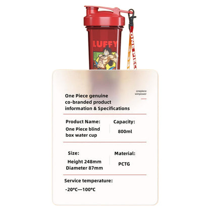 One Piece Monkey D Luffy Roronoa Zoro Anime Blind Box Shaker Bottle, 800ml Leakproof BPA Free PCTG Protein Mixing Cup with Mixing Ball & Lanyard