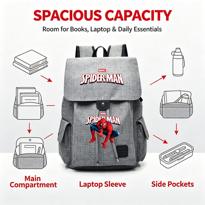 Spider-Man Marvel Canvas Backpack, Flip Top Drawstring Rucksack, Anime Superhero School Bookbag, Casual Travel Daypack Gift for Fans  >