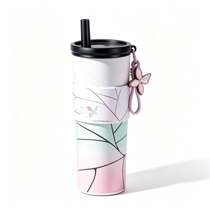 Demon Slayer Tanjiro Nezuko All Designs 710ml Insulated Tumbler 316 Stainless Steel Double Wall Coffee Cup Dual Drinking Lid With Straw Charm Leakproof Travel Water Bottle