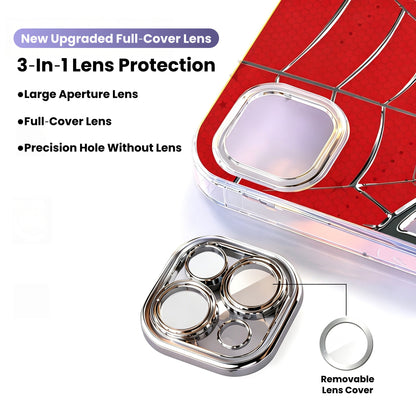 Marvel Spider‑Man Removable Lens Frame Phone Case, 3‑In‑1 Camera Lens Protection Shockproof Airbag Bumper Cover For Multiple Smartphone Models, Cool Red Web Pattern Protective Phone Case For Fans