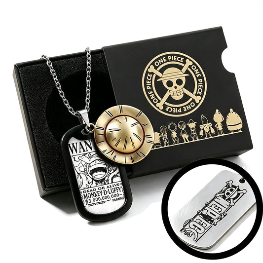One Piece Monkey D Luffy Wanted Poster Dog Tag Necklace Keychain Set, Anime Straw Hat Zoro Ace Law Metal Pendant Jewelry, Stainless Steel Cosplay Collectible Gift Box For Anime Fans