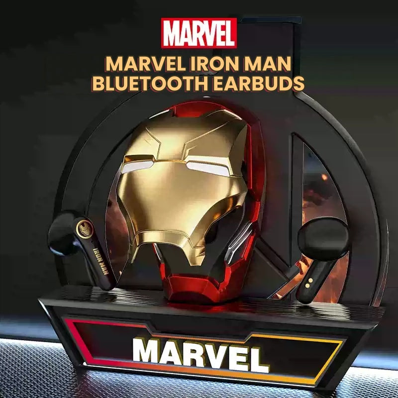 Marvel Iron Man Wireless Bluetooth Earbuds Helmet Charging Case RGB Light Effect ENC Noise Cancelling Gaming Headphones 32H Playtime Type‑C Charging Anime Gift for Fans