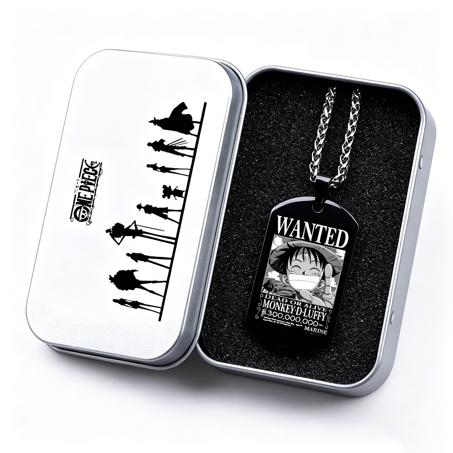 One Piece Luffy Sanji Wanted Poster Dog Tag Necklace, Titanium Steel Anime Jewelry for Fans
