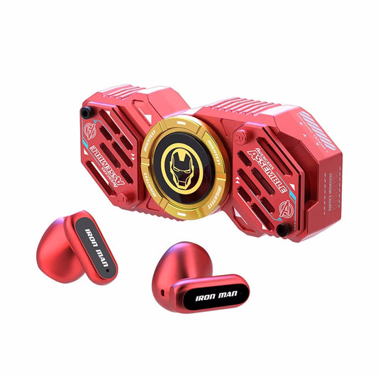 Marvel Iron Man DW-G11 Fidget Spinner Wireless Bluetooth Earbuds, Zinc Alloy Stress Relief Fidget Toy Bluetooth 5.4 Gaming Headphones Touch Control Type-C Fast Charging Collectible Gift for Men Fans