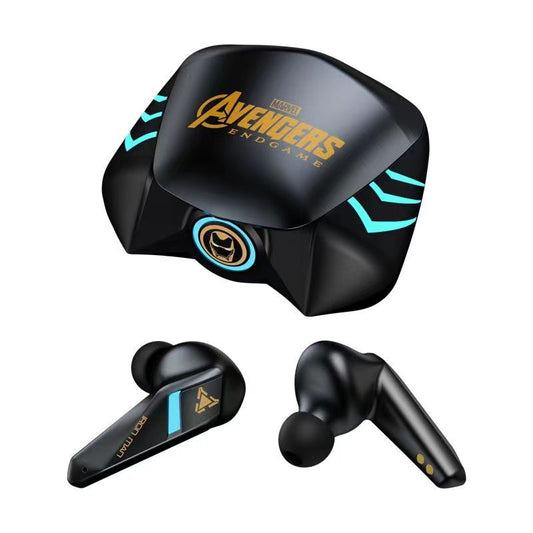 Marvel Spider-Man Iron Man TWS Gaming Bluetooth Earbuds, Low Latency Dual Mode Noise Cancelling Wireless Headphones with RGB Light Charging Case