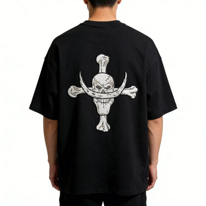 One Piece Whitebeard Edward Newgate Embroidered T-Shirt, Anime Oversized Cotton Tee
