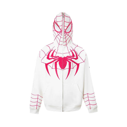 Marvel Spider‑Man Full Zip Hoodie, Spider Web Chenille Embroidery Hooded Sweatshirt With Mask Eyes Design, Oversized Casual Streetwear Jacket For Men Women, Multi‑Color Options, Loose Fit Long Sleeve Cosplay Daily Hooded Coat