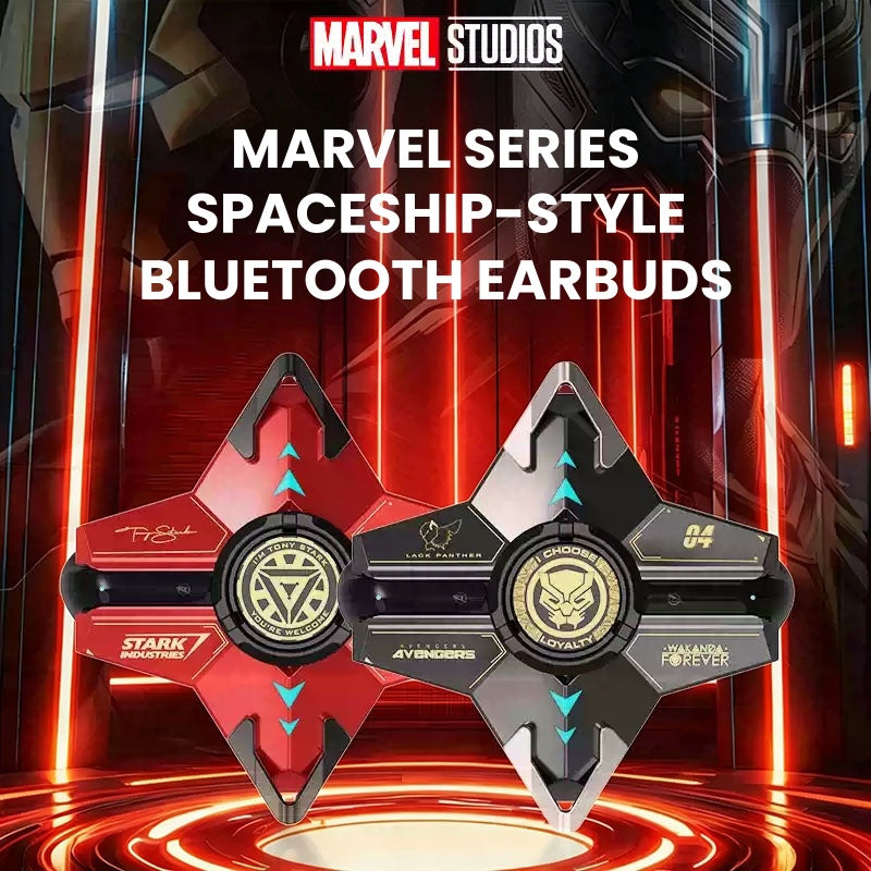Marvel Iron‑Man Black Panther Spinner Wireless Bluetooth 5.3 Earbuds Fidget Spinner Toy Charging Case Stereo Gaming Headphones With Colorful LED Light For Anime Fans