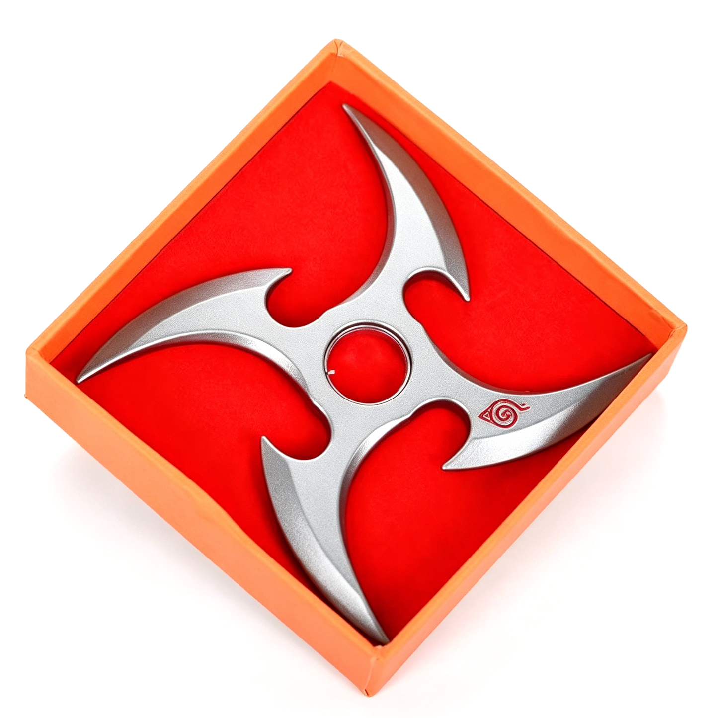 Naruto Metal Ninja Shuriken Fidget Spinner, Konoha Symbol Rotatable Hand Spinner Anime Cosplay Prop Toy, 3.35 Inch Zinc Alloy Stress Relief Collectible Gift For Anime Fans